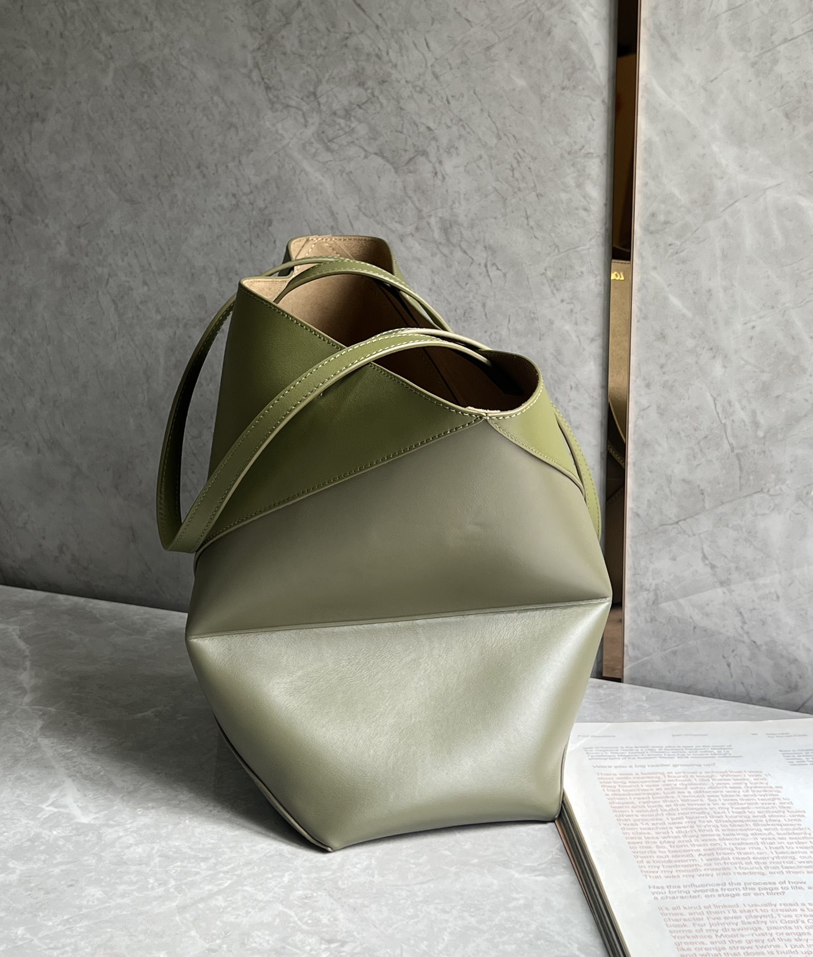 Loewe Medium Puzzle Fold Tote in Shiny Calfskin Light Green